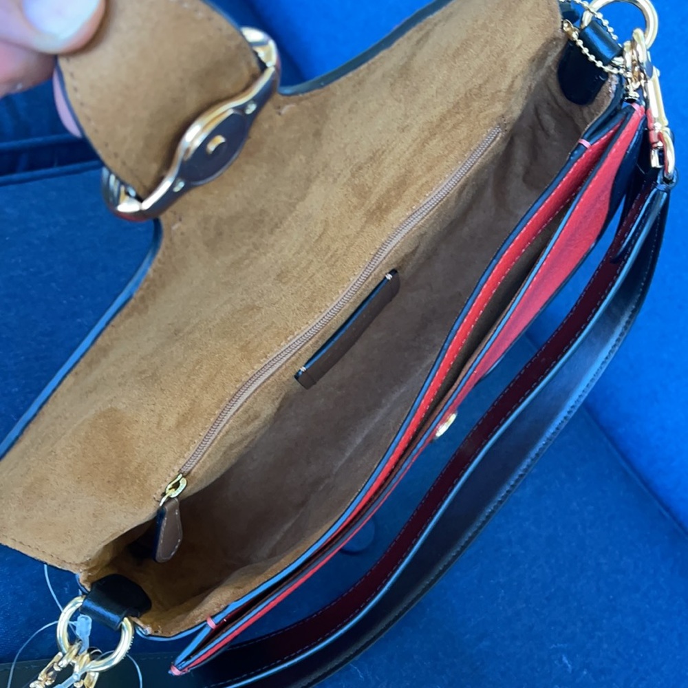 COACH Georgie Shoulder Bag In Colorblock Color: Gold/Bright Poppy Multi - Picture 11 of 16